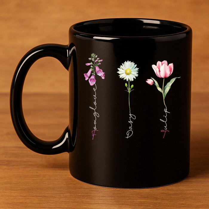Foxglove Daisy Tulip Floral 11oz C Handle Ceramic Mug
