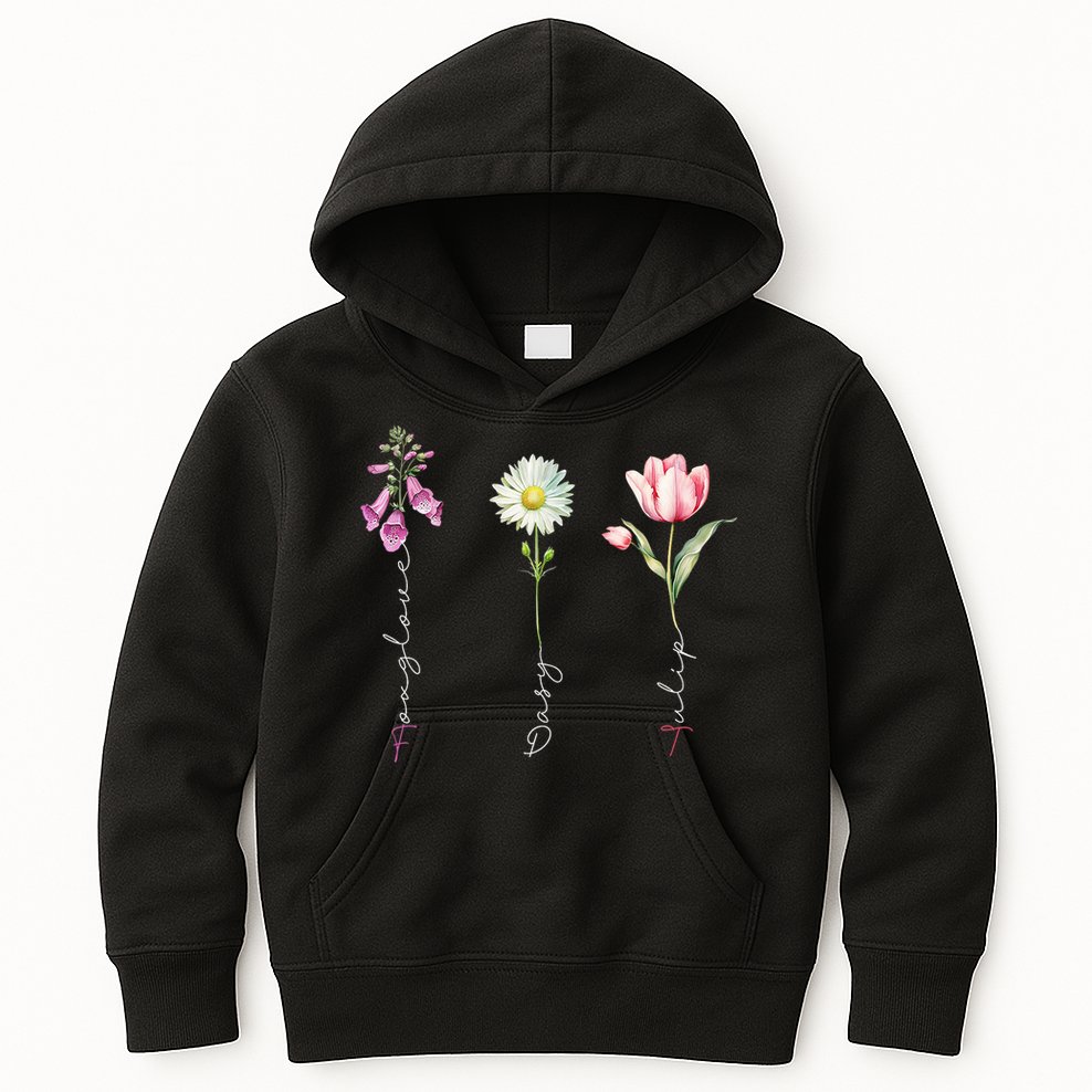 Foxglove Daisy Tulip Floral Kids Hoodie