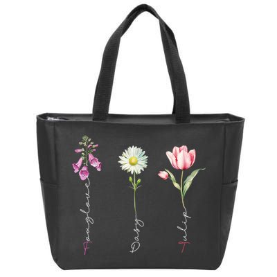 Foxglove Daisy Tulip Floral Zip Tote Bag