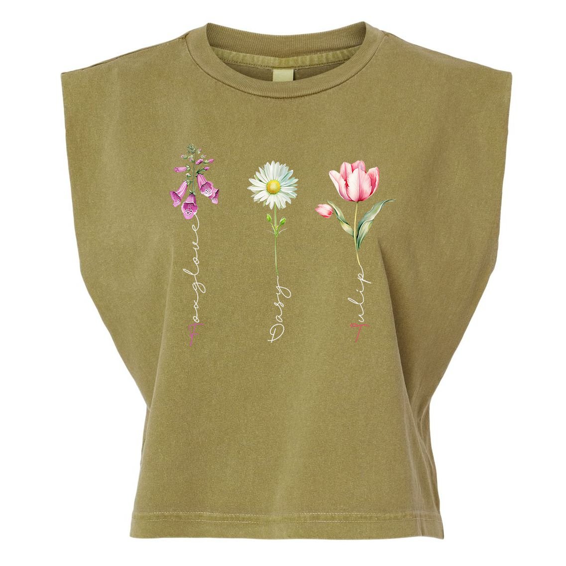 Foxglove Daisy Tulip Floral Garment-Dyed Women's Muscle Tee