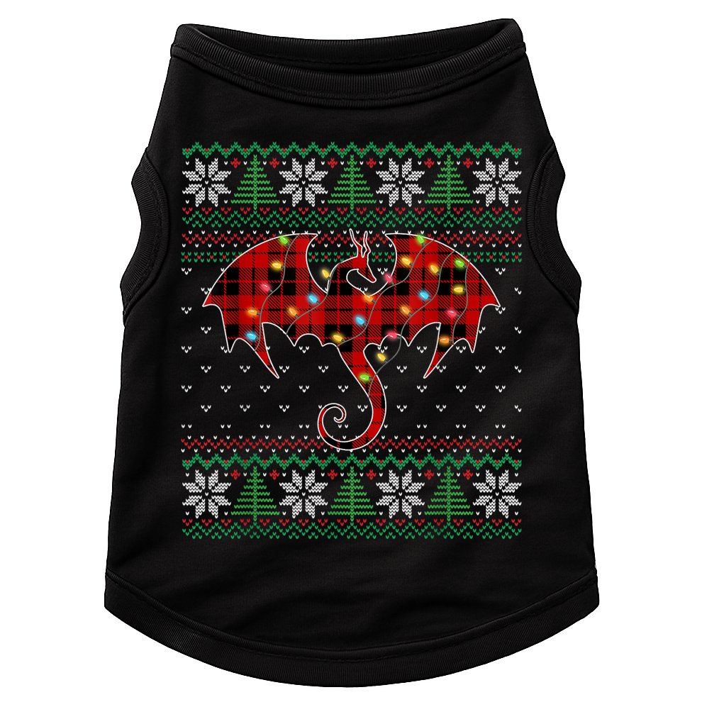 Funny Dragon Ugly Sweater Christmas Lights Dragon Lover TShirt Doggie Tank