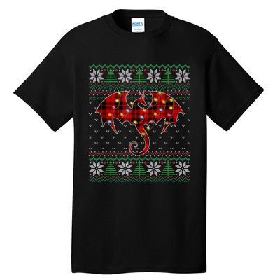 Funny Dragon Ugly Sweater Christmas Lights Dragon Lover TShirt Tall T-Shirt