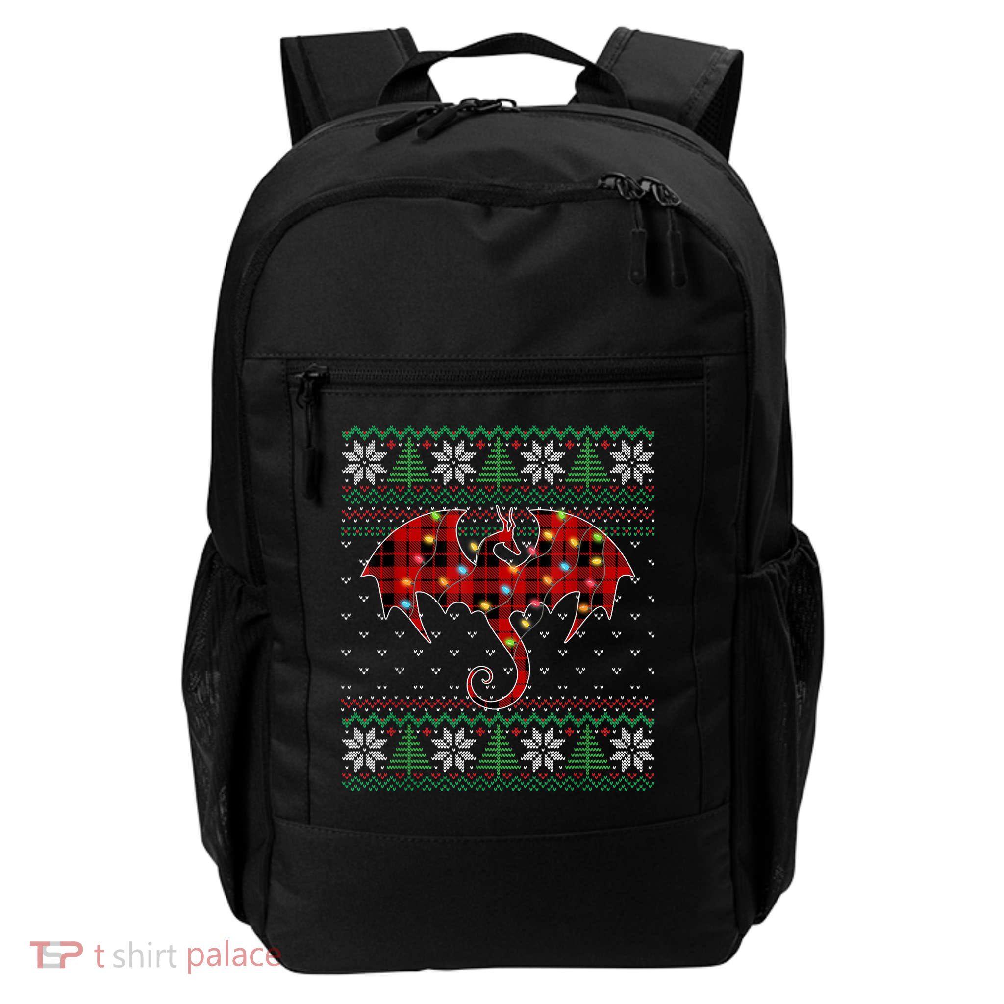 Funny Dragon Ugly Sweater Christmas Lights Dragon Lover TShirt Backpack