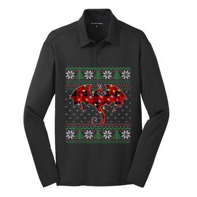 Funny Dragon Ugly Sweater Christmas Lights Dragon Lover TShirt Silk Touch Performance Long Sleeve Polo