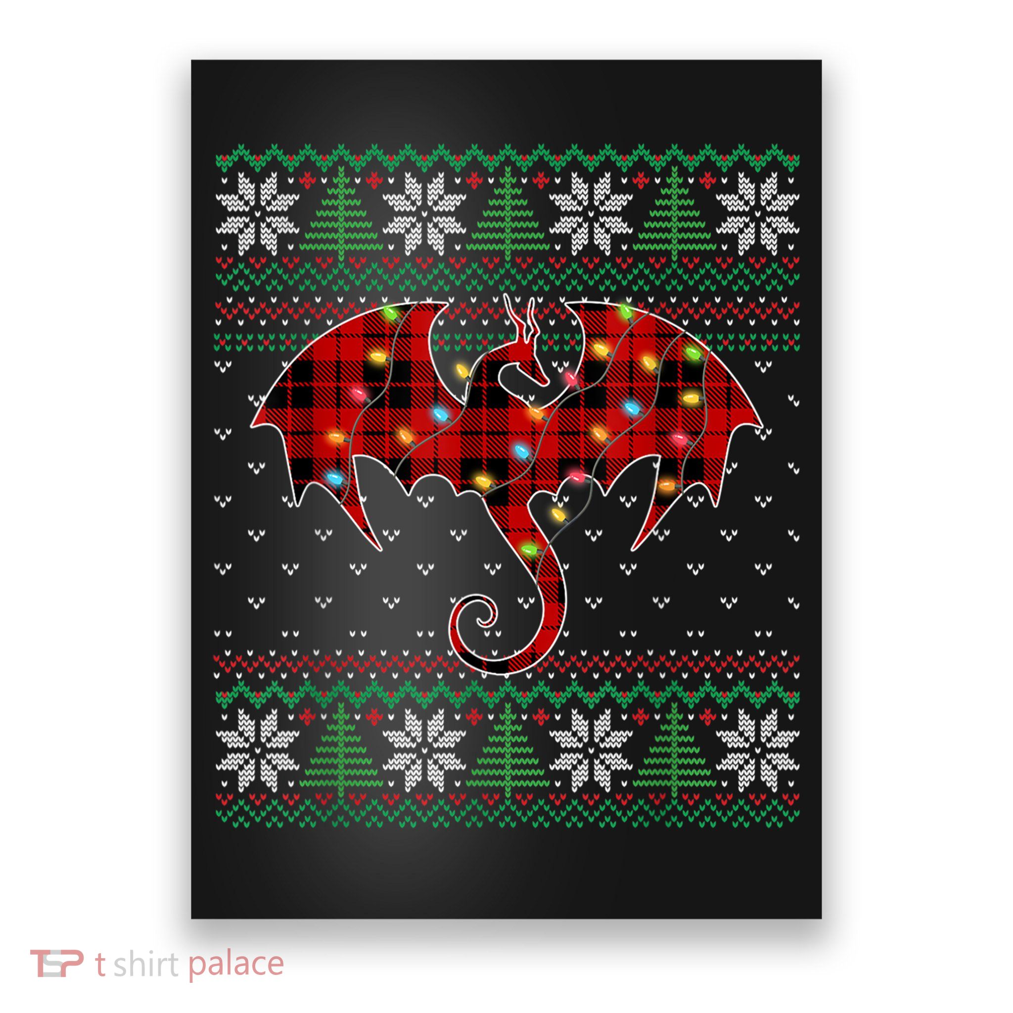 Funny Dragon Ugly Sweater Christmas Lights Dragon Lover TShirt Poster