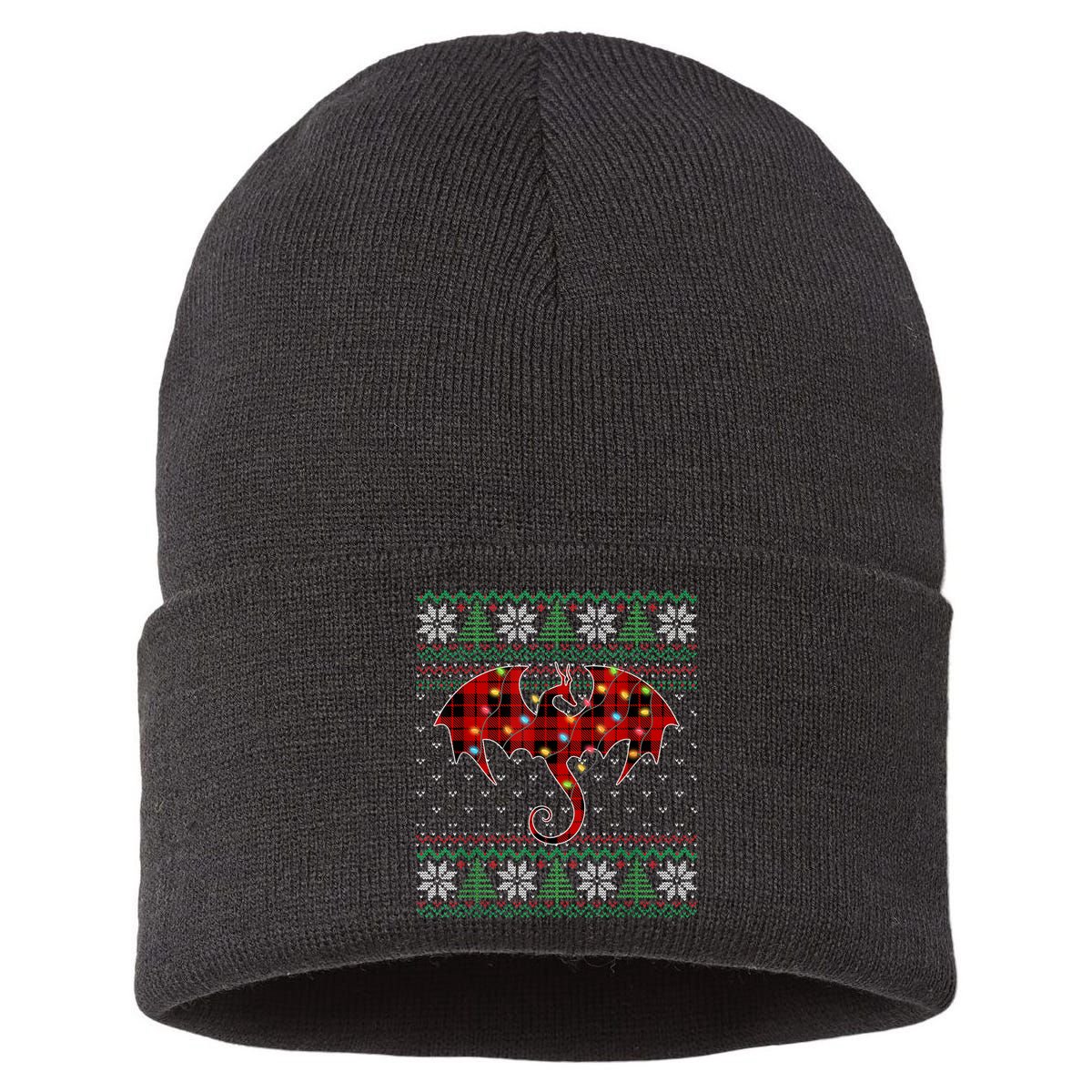 Funny Dragon Ugly Sweater Christmas Lights Dragon Lover TShirt Sustainable Knit Beanie