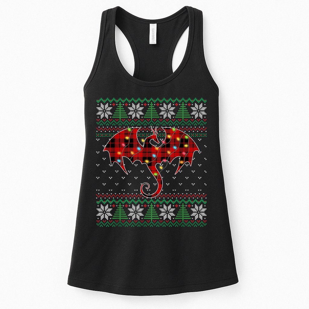 Funny Dragon Ugly Sweater Christmas Lights Dragon Lover TShirt Womens Tank Top