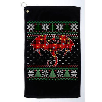 Funny Dragon Ugly Sweater Christmas Lights Dragon Lover TShirt Golf Towel
