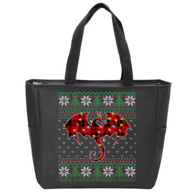 Funny Dragon Ugly Sweater Christmas Lights Dragon Lover TShirt Zip Tote Bag