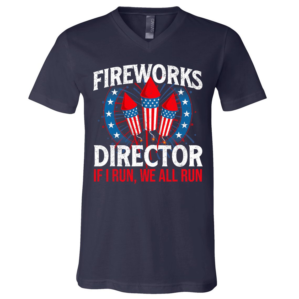 Fireworks Director USA American Flag 4th Of July Fourth V-Neck T-Shirt