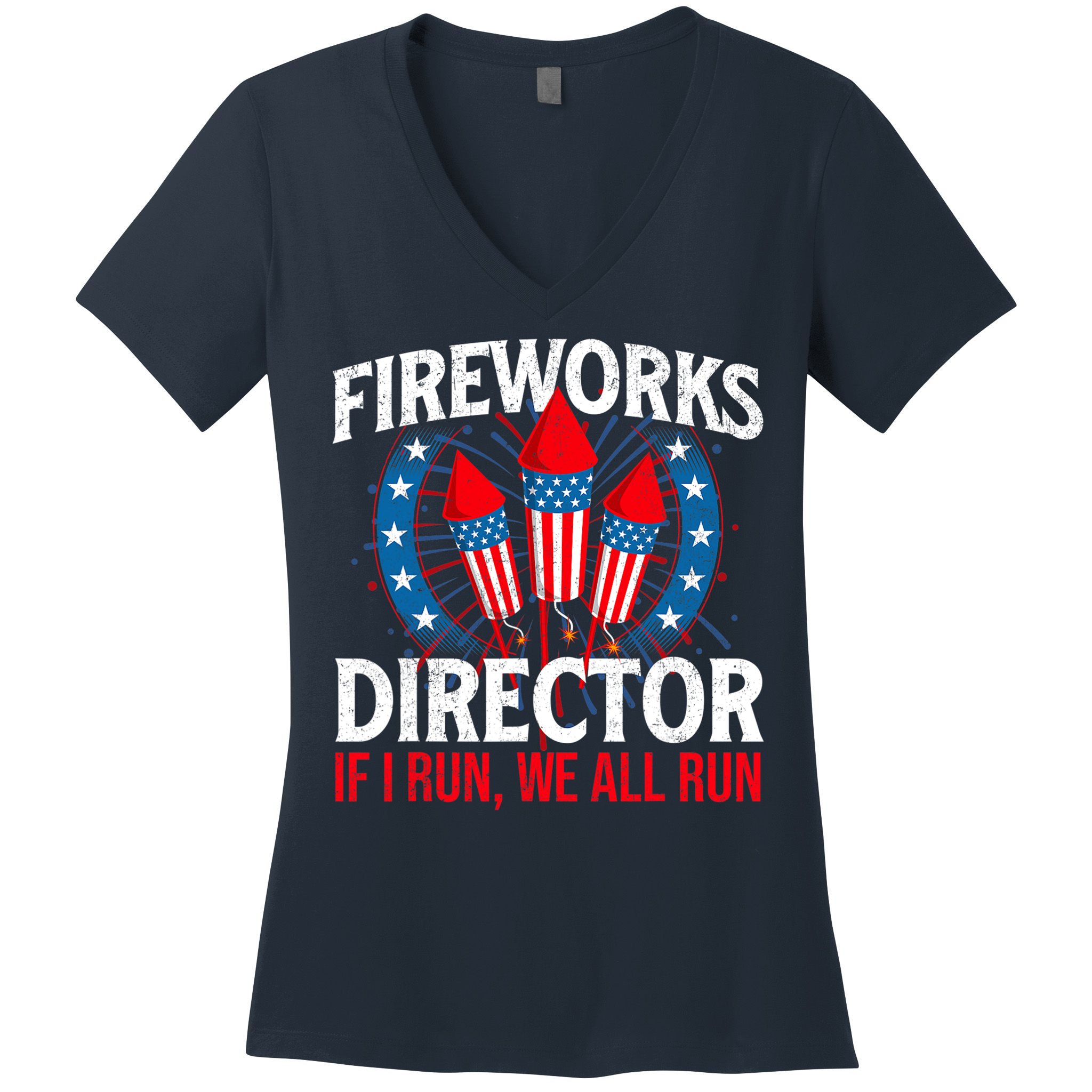 Fireworks Director USA American Flag 4th Of July Fourth Women's V-Neck T-Shirt