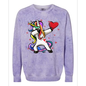 Funny Dabbing Unicorn Heart Valentine's Day Gifts Love Love Colorblast Crewneck Sweatshirt