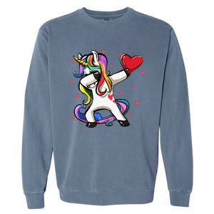 Funny Dabbing Unicorn Heart Valentine's Day Gifts Love Love Garment-Dyed Sweatshirt