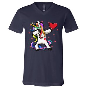 Funny Dabbing Unicorn Heart Valentine's Day Gifts Love Love V-Neck T-Shirt