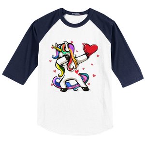 Funny Dabbing Unicorn Heart Valentine's Day Gifts Love Love Baseball Sleeve Shirt