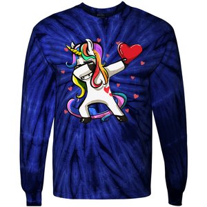 Funny Dabbing Unicorn Heart Valentine's Day Gifts Love Love Tie-Dye Long Sleeve Shirt