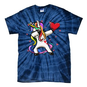 Funny Dabbing Unicorn Heart Valentine's Day Gifts Love Love Tie-Dye T-Shirt