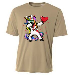 Funny Dabbing Unicorn Heart Valentine's Day Gifts Love Love Cooling Performance Crew T-Shirt