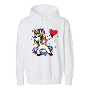 Funny Dabbing Unicorn Heart Valentine's Day Gifts Love Love Garment-Dyed Fleece Hoodie