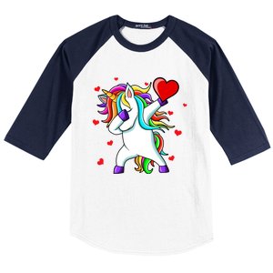 Funny Dabbing Unicorn Heart Valentine's Day Cool Gift Baseball Sleeve Shirt