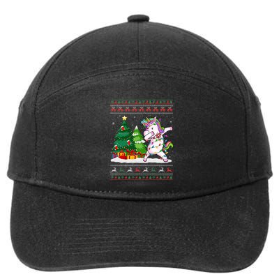Funny Dabbing Unicorn Lover Santa Hat Ugly Christmas Sweater Cool Gift 7-Panel Snapback Hat