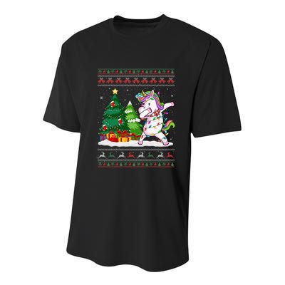 Funny Dabbing Unicorn Lover Santa Hat Ugly Christmas Sweater Cool Gift Youth Performance Sprint T-Shirt