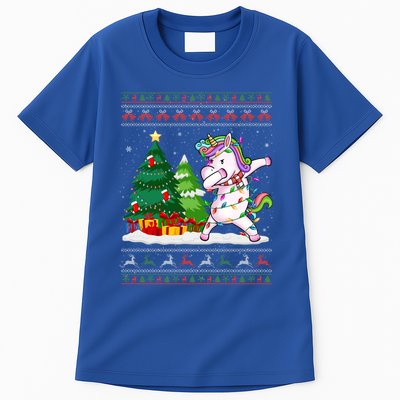 Funny Dabbing Unicorn Lover Santa Hat Ugly Christmas Sweater Cool Gift Tall T-Shirt