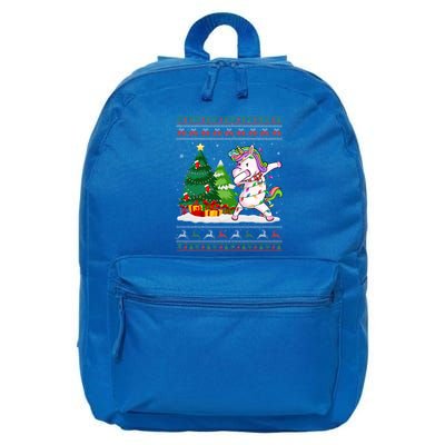 Funny Dabbing Unicorn Lover Santa Hat Ugly Christmas Sweater Cool Gift 16 in Basic Backpack