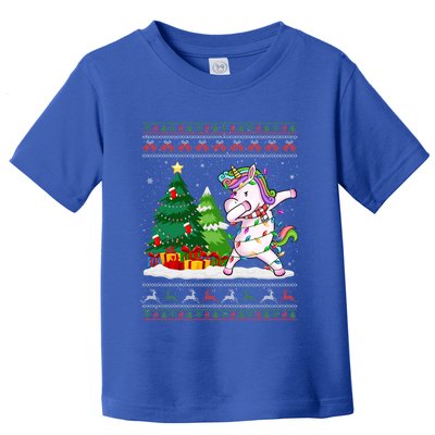 Funny Dabbing Unicorn Lover Santa Hat Ugly Christmas Sweater Cool Gift Toddler T-Shirt