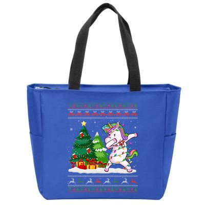 Funny Dabbing Unicorn Lover Santa Hat Ugly Christmas Sweater Cool Gift Zip Tote Bag
