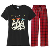 Funny Dinosaur Ufo Lover Retro Vintage Alien Abduction Women's Flannel Pajama Set