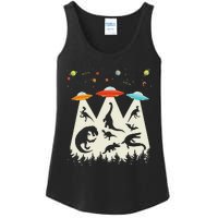 Funny Dinosaur Ufo Lover Retro Vintage Alien Abduction Ladies Essential Tank