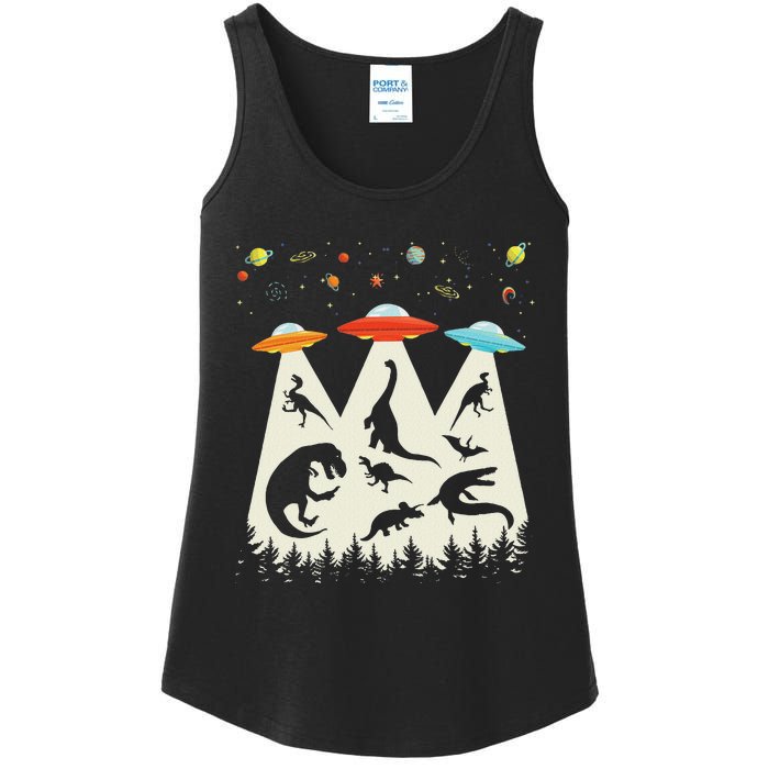 Funny Dinosaur Ufo Lover Retro Vintage Alien Abduction Ladies Essential Tank