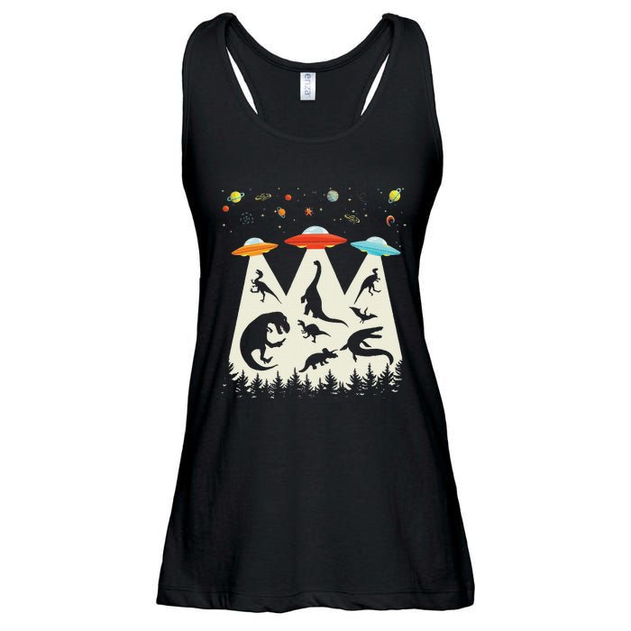 Funny Dinosaur Ufo Lover Retro Vintage Alien Abduction Ladies Essential Flowy Tank