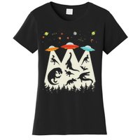 Funny Dinosaur Ufo Lover Retro Vintage Alien Abduction Women's T-Shirt