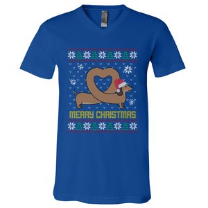 Funny Dachshund Ugly Christmas Dog Gift V-Neck T-Shirt