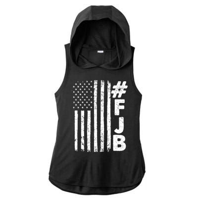 #FJB Distressed USA American Flag Ladies PosiCharge Tri-Blend Wicking Draft Hoodie Tank