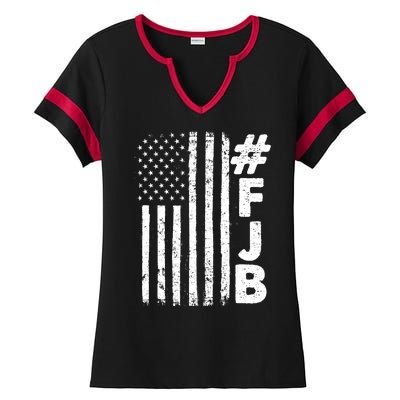 #FJB Distressed USA American Flag Ladies Halftime Notch Neck Tee