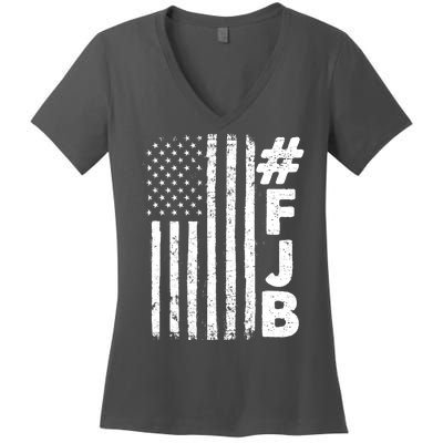 #FJB Distressed USA American Flag Women's V-Neck T-Shirt