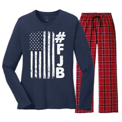 #FJB Distressed USA American Flag Women's Long Sleeve Flannel Pajama Set 