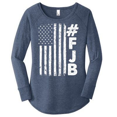 #FJB Distressed USA American Flag Women's Perfect Tri Tunic Long Sleeve Shirt