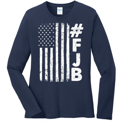 #FJB Distressed USA American Flag Ladies Long Sleeve Shirt