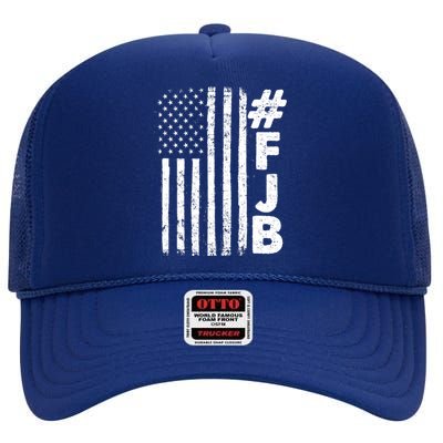 #FJB Distressed USA American Flag High Crown Mesh Back Trucker Hat