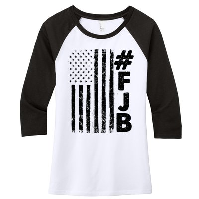 #FJB Distressed USA American Flag Women's Tri-Blend 3/4-Sleeve Raglan Shirt