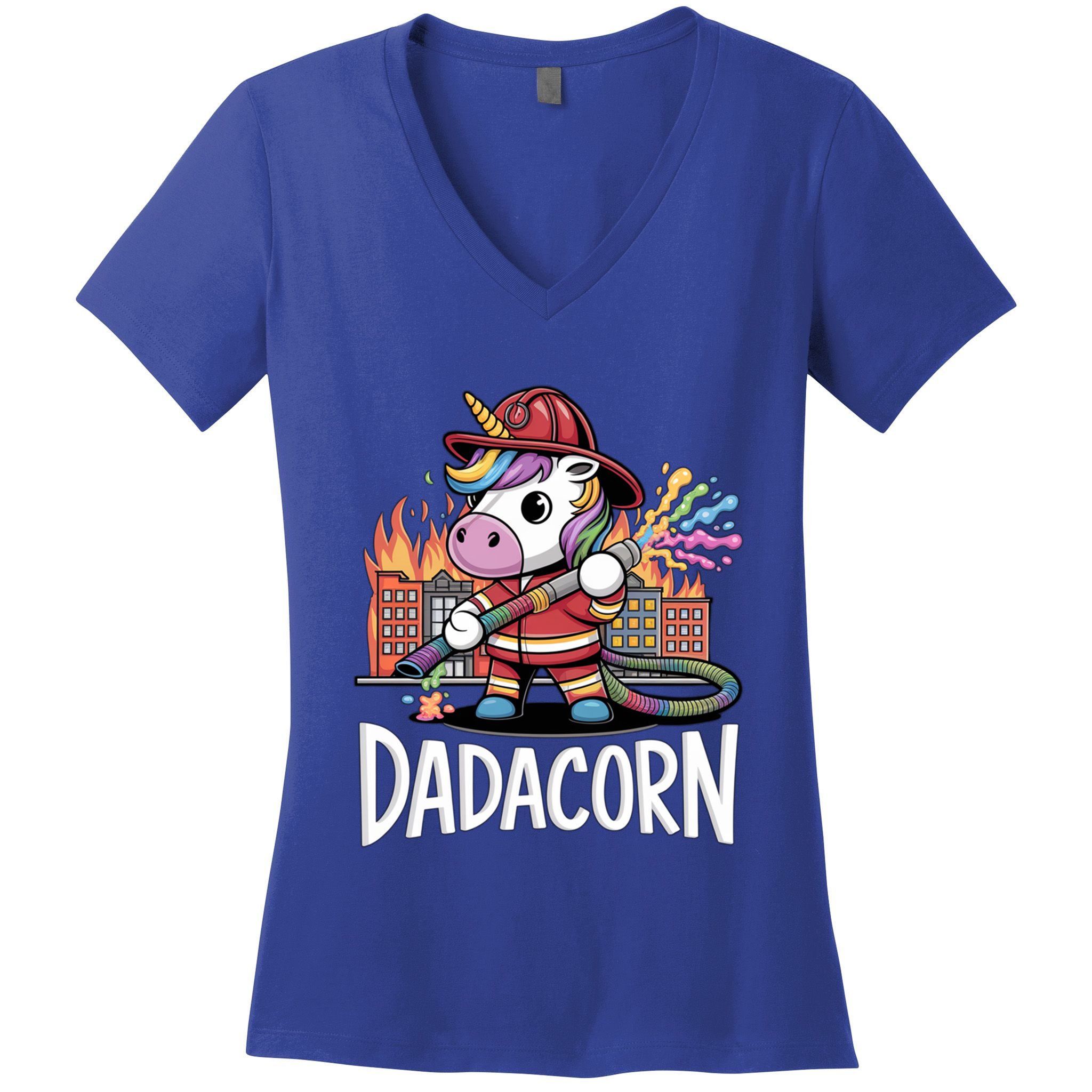 Funny Dadacorn Unicorn Firefighter FatherS Day Classic Great Gift Women's V-Neck T-Shirt