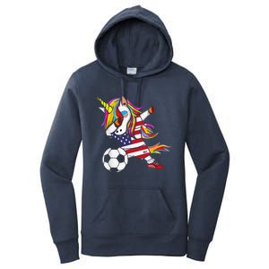 Funny Dabbing Unicorn Usa Soccer Usa Flag Soccer Women's Pullover Hoodie