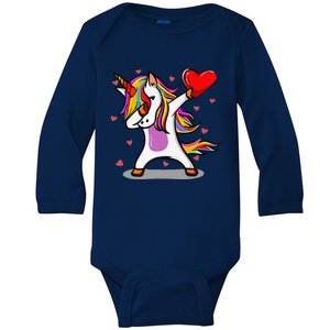 Funny Dabbing Unicorn Heart Valentine's Day Gifts Love Baby Long Sleeve Bodysuit