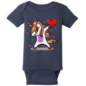 Funny Dabbing Unicorn Heart Valentine's Day Gifts Love Baby Bodysuit