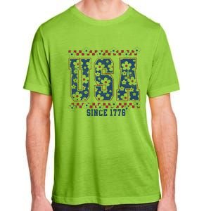 Floral Daisy Usa  Retro America 4th Of July 4th Of July Sublimation Adult ChromaSoft Performance T-Shirt