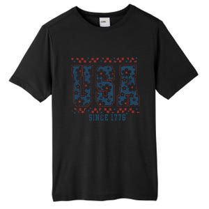 Floral Daisy Usa  Retro America 4th Of July 4th Of July Sublimation Tall Fusion ChromaSoft Performance T-Shirt